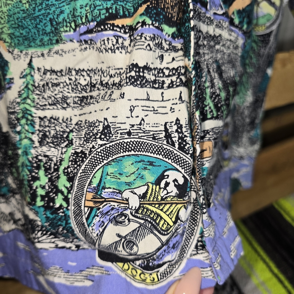 Big Dogs Blue and Green Graphic Button Down Shirt Size:M/L - Picture 2 of 7